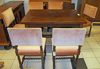 MATSALSBORD MED STOLAR, 1+6. Barockstil, 1900-tal.