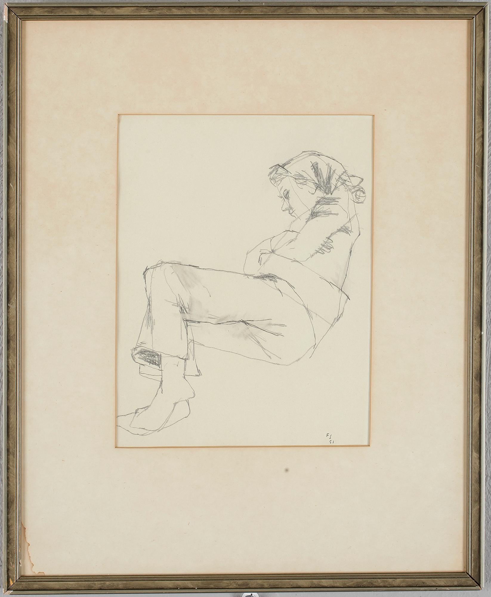 FRITZ SJÖSTRÖM, teckning, monogramsign och dat 51.