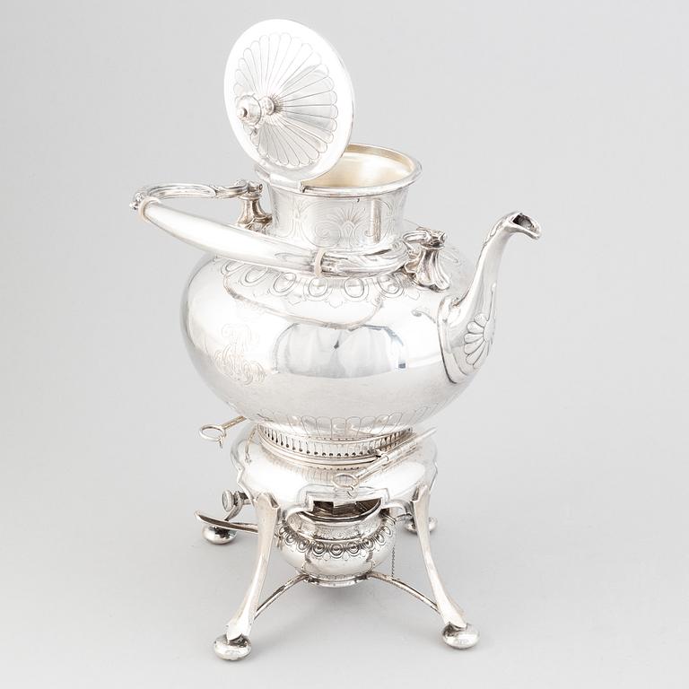 A Swedish late 19th century silver hotwater-/tea-pot, marked Möllenborg, Stockholm 1899.