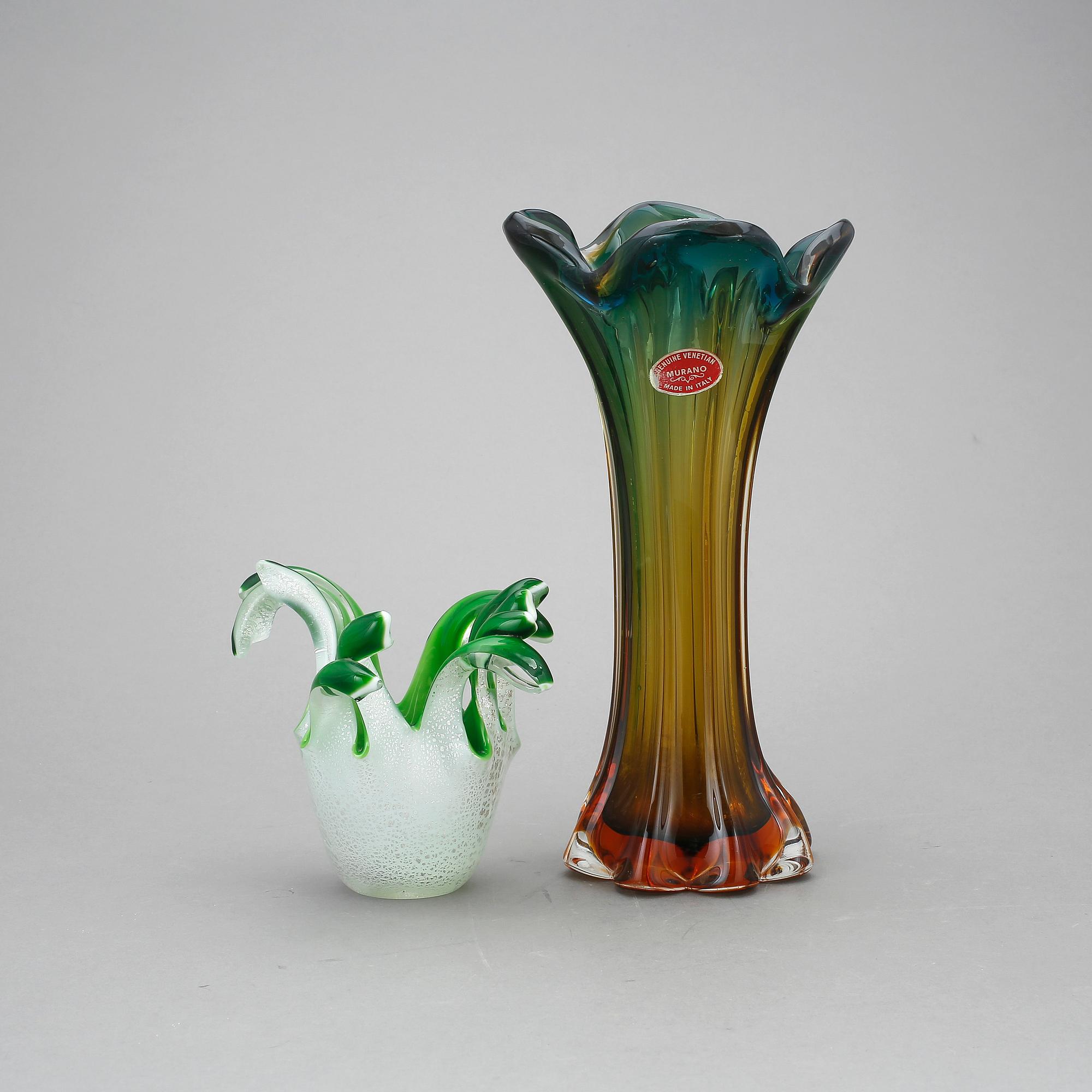 VASER, 2 st, glas. Murano, Italien 1950-60-tal.