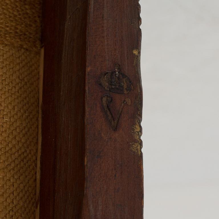 An armchair, probably Italian, 19th c, belonged to Queen Victoria, Solliden, the embroidery by King Gustav V.