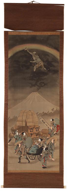 RULLMÅLNINGAR, sex stycken, tusch och färg på papper. Japan, Meiji (1868-1912).