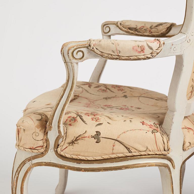 A pair of Swedish rococo armchairs, mid 18th century.
