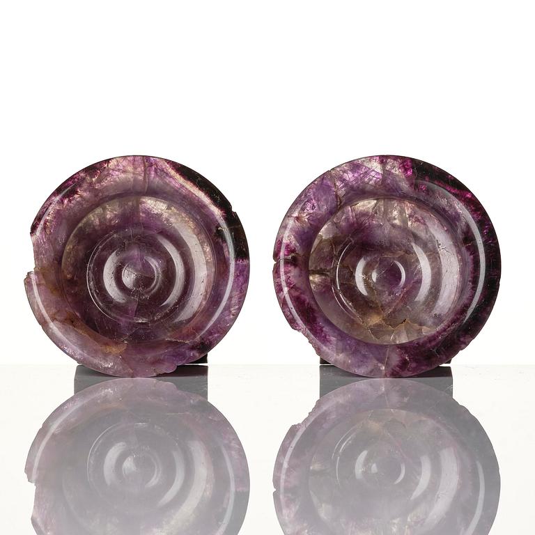 A pair of 'Blue John' feldspar salts, 19th century.