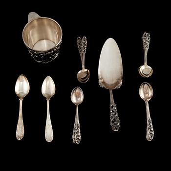 PARTI SILVER, 17 delar, 1800-tal samt 1900-tal, vikt 400 g.