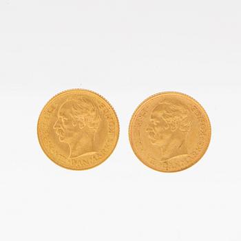 Gold coins 2 pcs 10kr Frederik VIII, Denmark 1909.