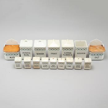 16 earthenware kitches boxes from Göteborg, first half of the 20th century.