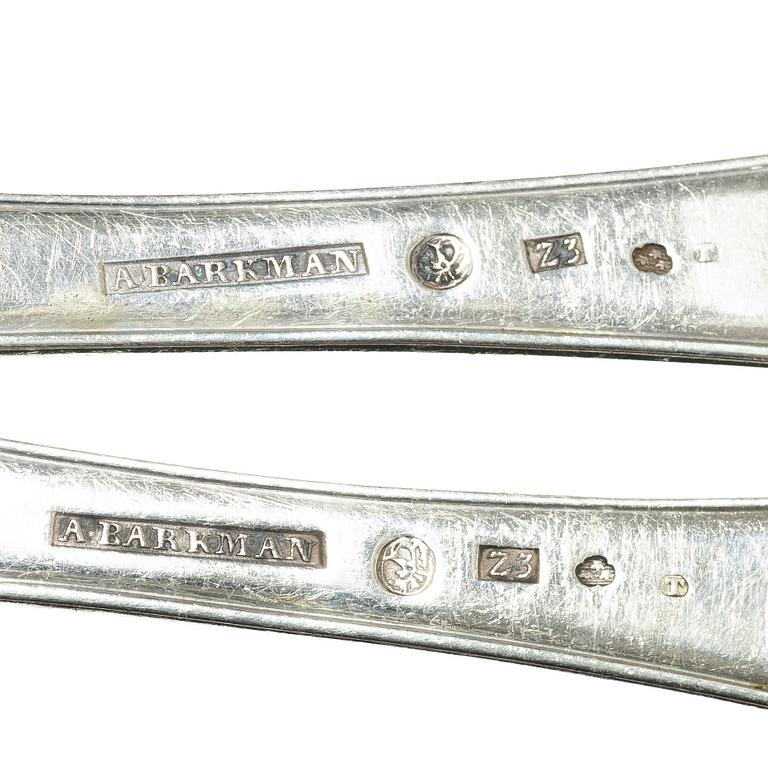 A pair of Swedish silver serving spoons, mark of Anders Theodor Barkman, Varberg 1830.