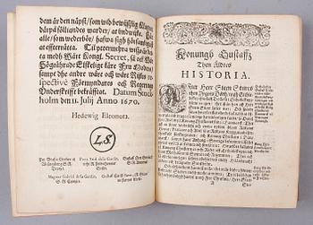 BOK, "Kon Gustaffs den I och Kon Erichs den XIV, chrönikor" av Aegidius Girs. Stockholm 1670.