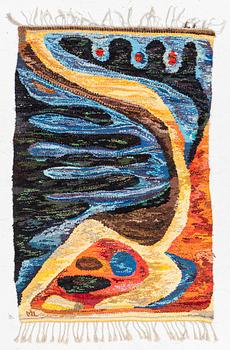 Maj Larsson, a wall hanging, rag rug, signed ML, c. 135 x 90 cm.