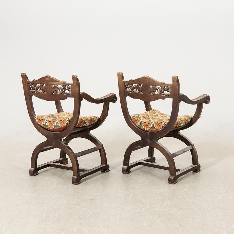 Armchairs, a pair, Renaissance style, first half of the 20th century.