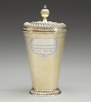 A Baltic parcel-gilt beaker and cover, makers mark of Christopher Dey, Riga (1729-1748(1759)).