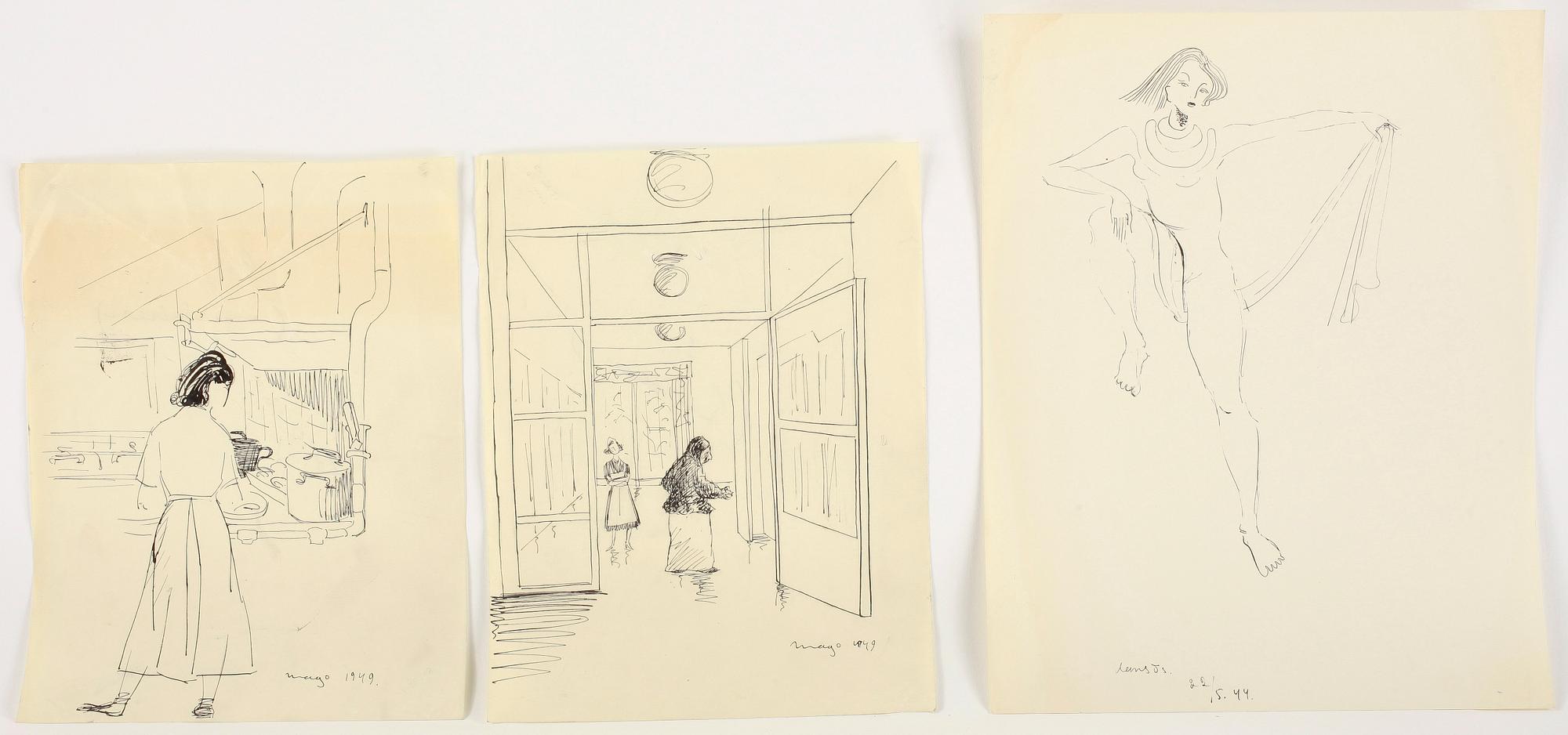 MAX GOLDSTEIN (MAGO), akvarellteckningar, kostymskisser och blyertsteckningar, ca 80 st, flertalet signerade o daterade.