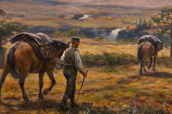 Johan Tirén, Mountain landscape with horses and a farm.