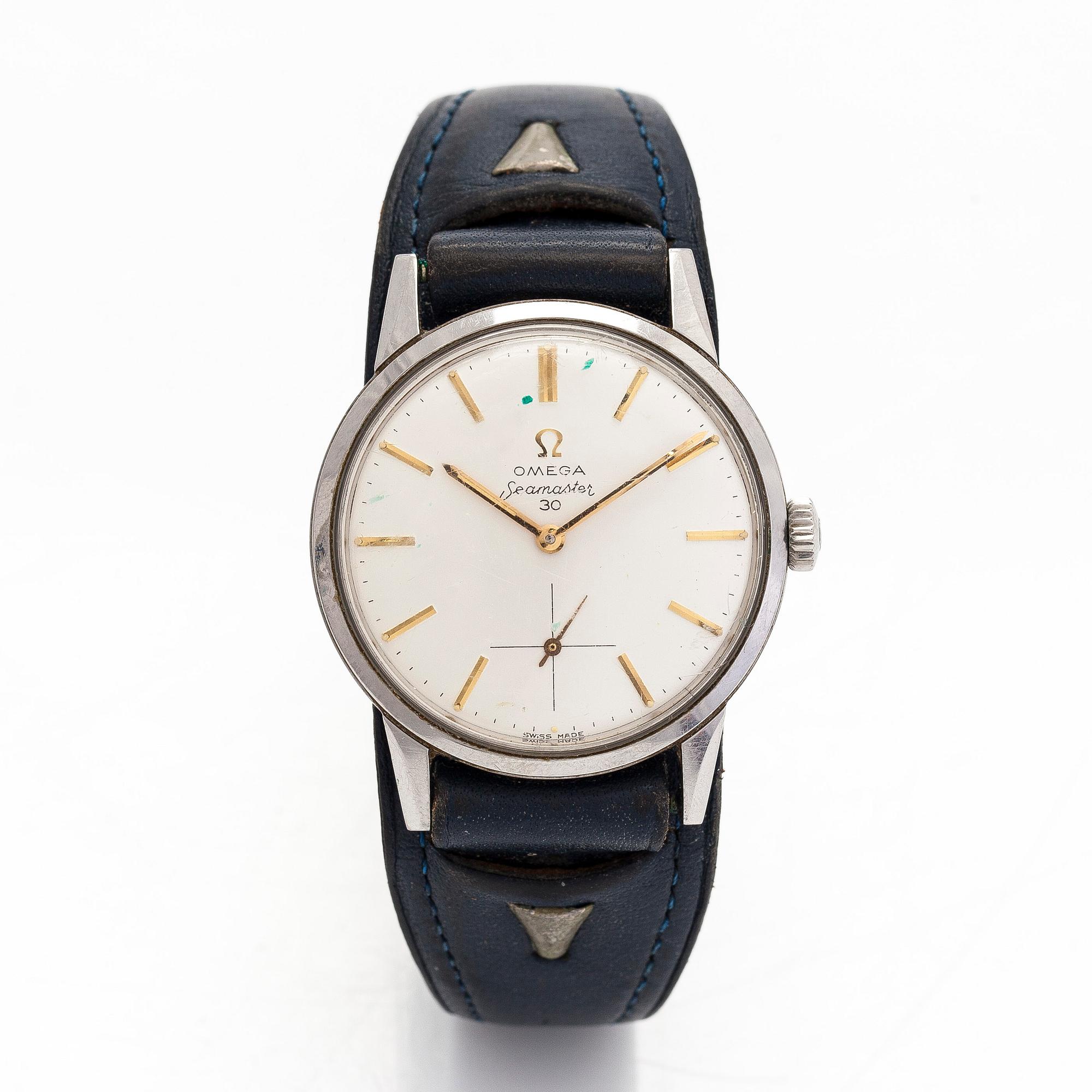 Omega, Seamaster 30, wristwatch, stainless steel, manual, plastic crystal, c. 1962.