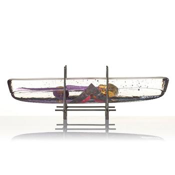 Bertil Vallien, unik skulptur, båt, "Voyage XVII", sandgjutet glas, Kosta Boda.
