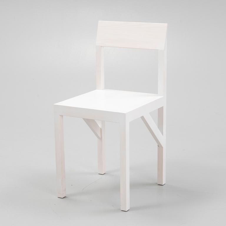 A signed white stained 'Bracket Chair' by Frederik Gustav for Frama, Copenhagen 2023.