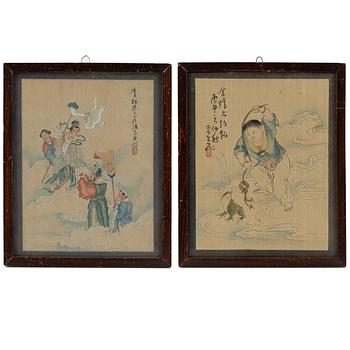 Akvareller, två stycken, Kina, sen Qingdynasti.