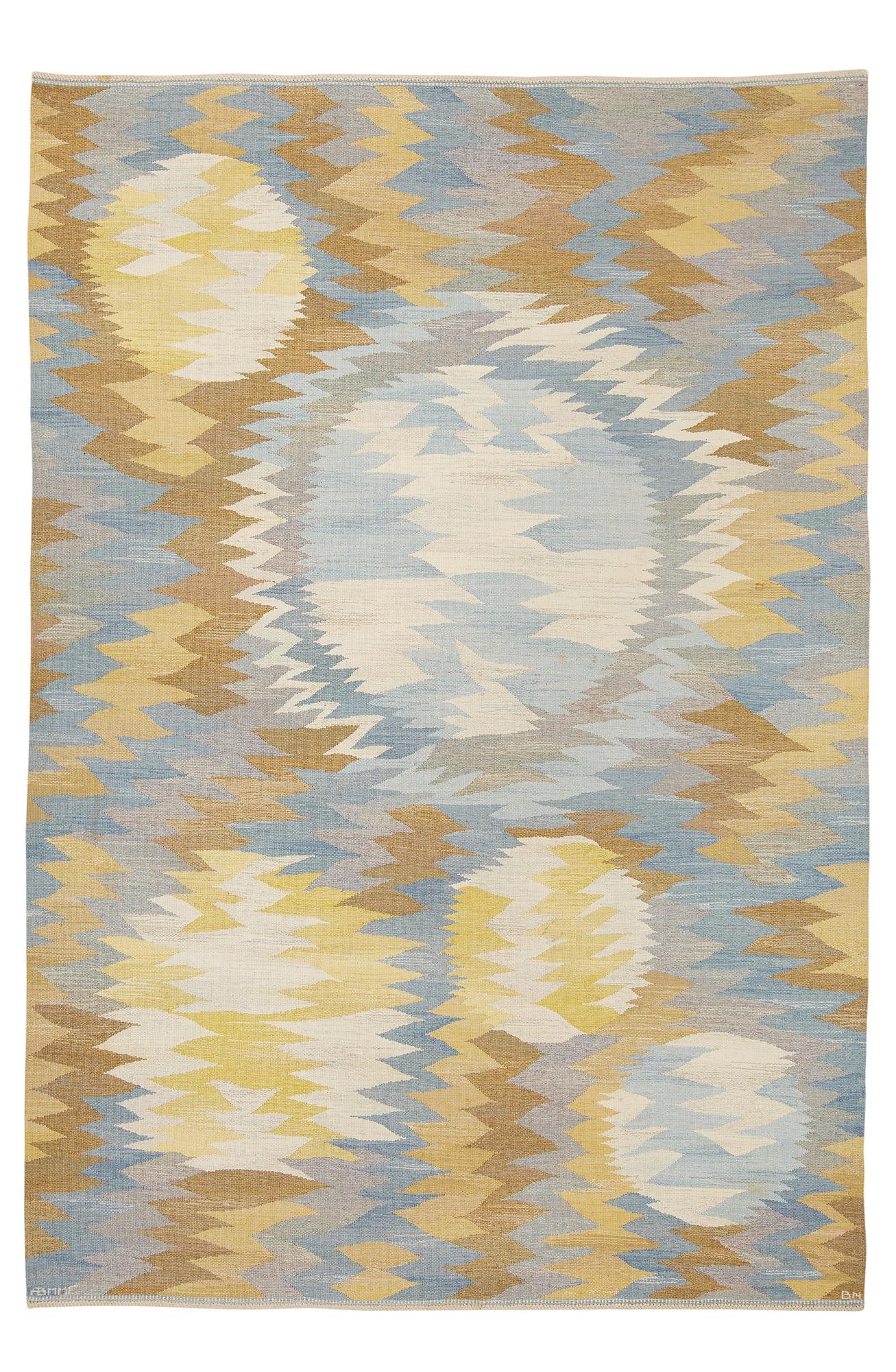 Barbro Nilsson, MATTA, "Solfläckar", gobelängteknik, ca 337,5 x 226 cm, signerad AB MMF BN.