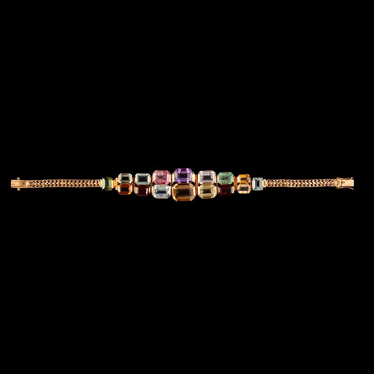 A quartz, beryl and tourmaline bracelet. Made by Swedish goldsmith G. Dahlgern, Malmö.