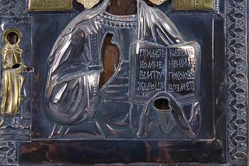 IKON MED RIZZA, silver, Ryssland, 1800/1900-tal.