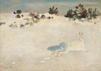 493. Bruno Liljefors, Winter landscape with hare.