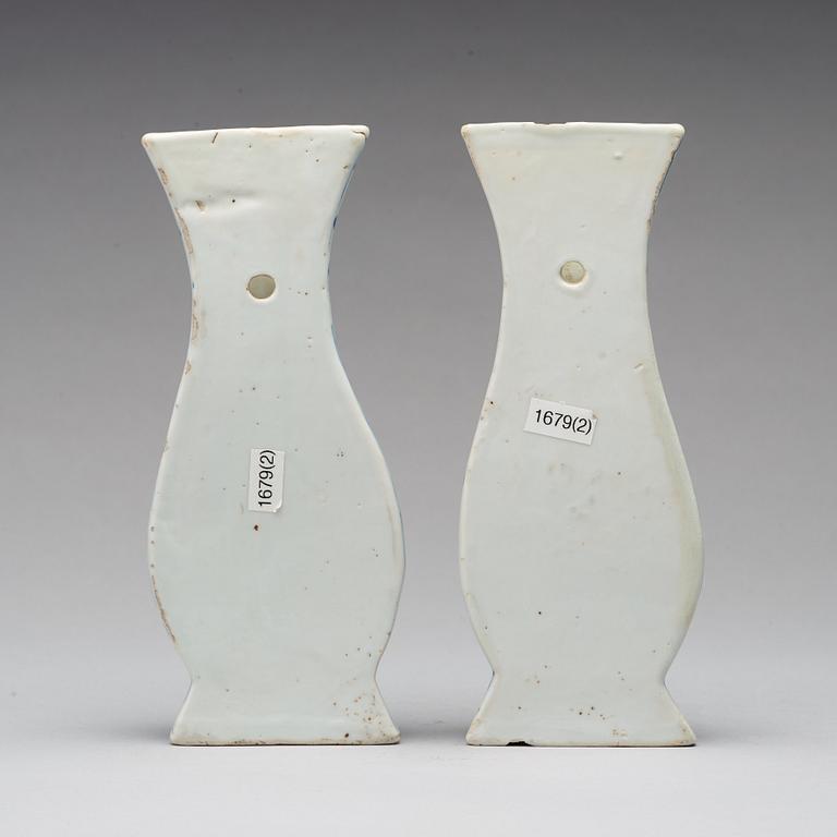 Two blue and white wall vases, Qing dynasty, early 18th Century.