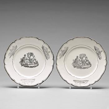 307. A pair of Swedish Marieberg faience plates, 1770.