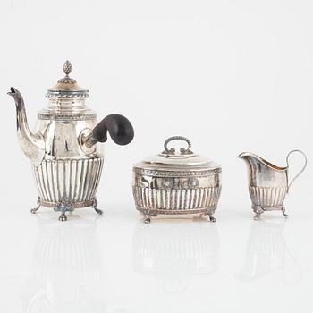 A three-piece silver coffee service, Gustavian style, GAB, Stockholm, 1916.