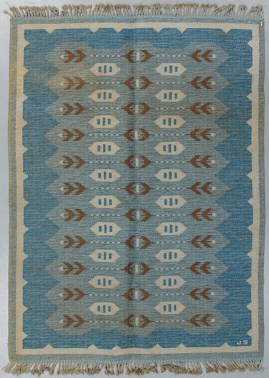 Matto, a machine-made double weave, ca 224 x 165 cm, signed JS.