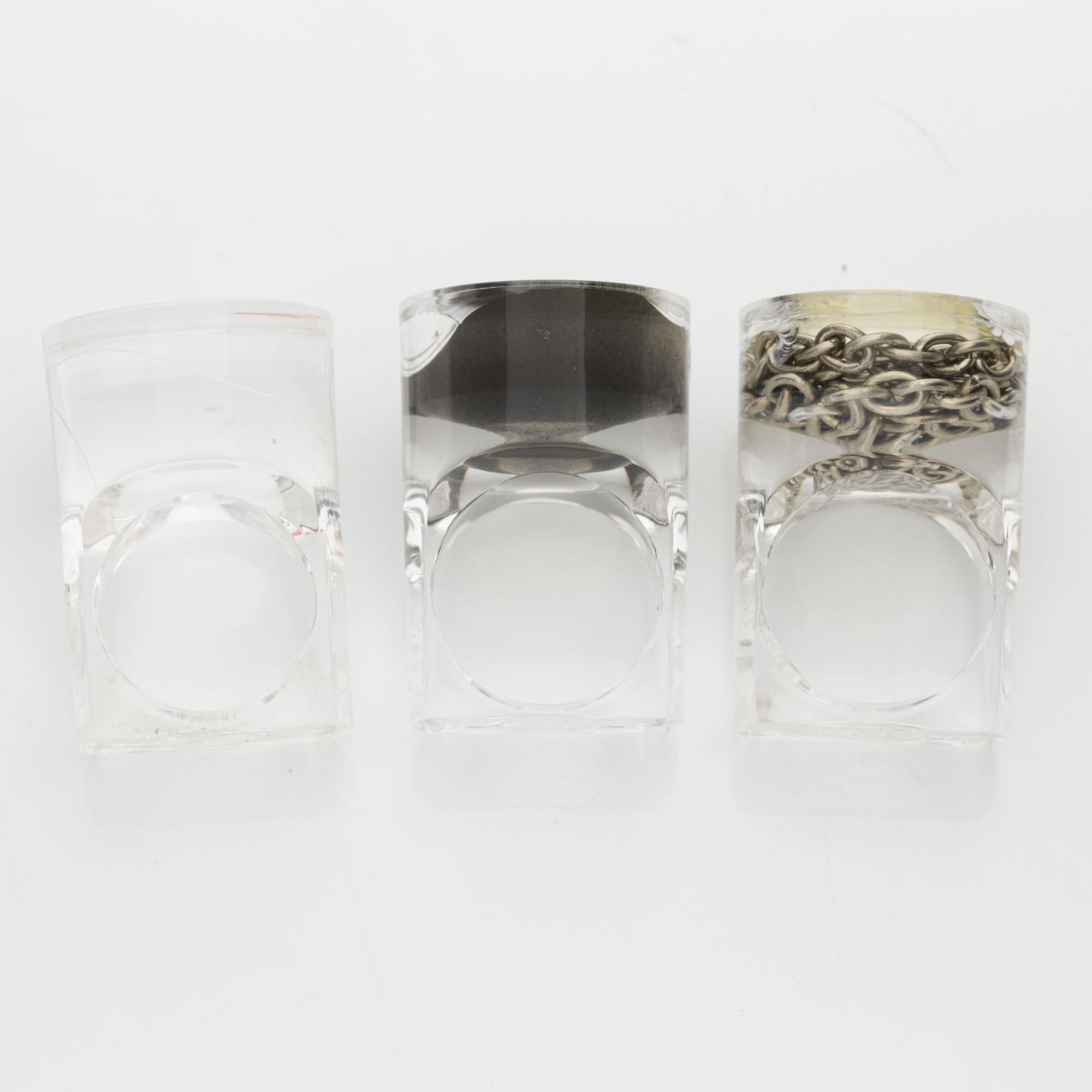 Siv Lagerström, three rings, acrylic plastic. 1970s.
