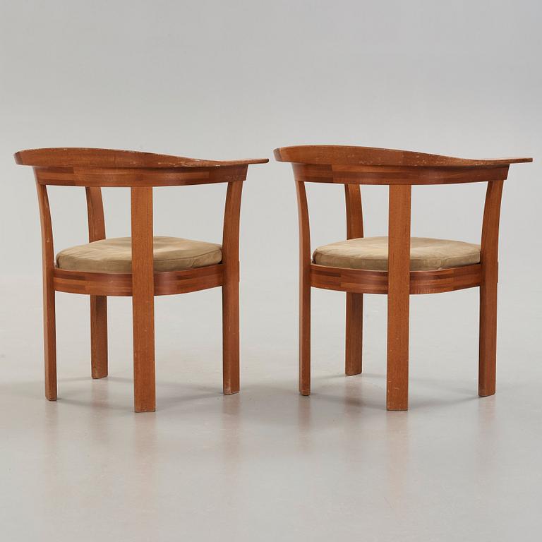 HI-GRUPPEN, a set of four  mahogany and beige suede armchairs, Stockholm 1971.