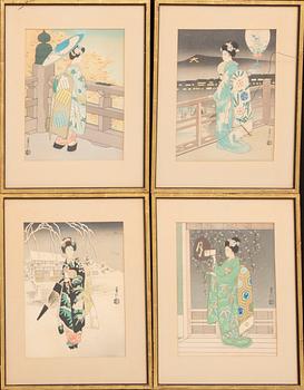 Sadanobu Hasegawa III  (1881-1963). A group of four Japanese woodblock prints, 20th Century.