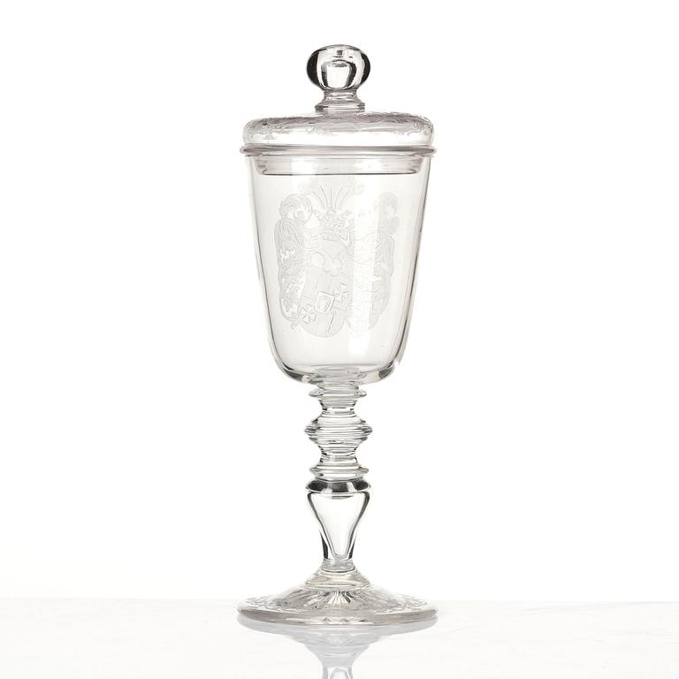 A glass cup with cover, probably 19th century.