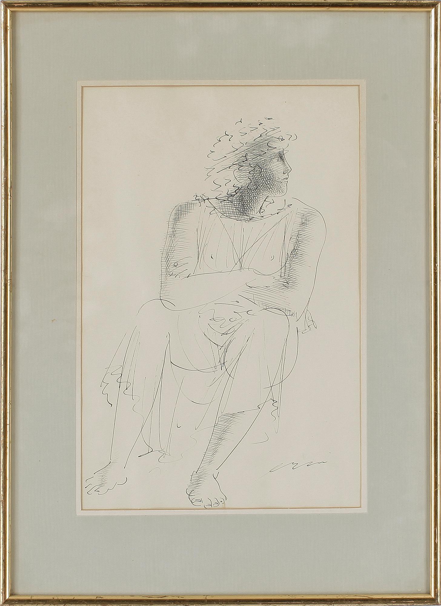HANS ERNI, tuschteckning, signerad.