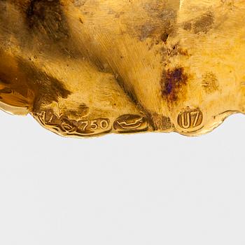 Lotta Orkomies, Brosch, 18K guld, odlade pärlor och diamanter ca 0.18 ct tot. A Tillander, Helsingfors 1973.