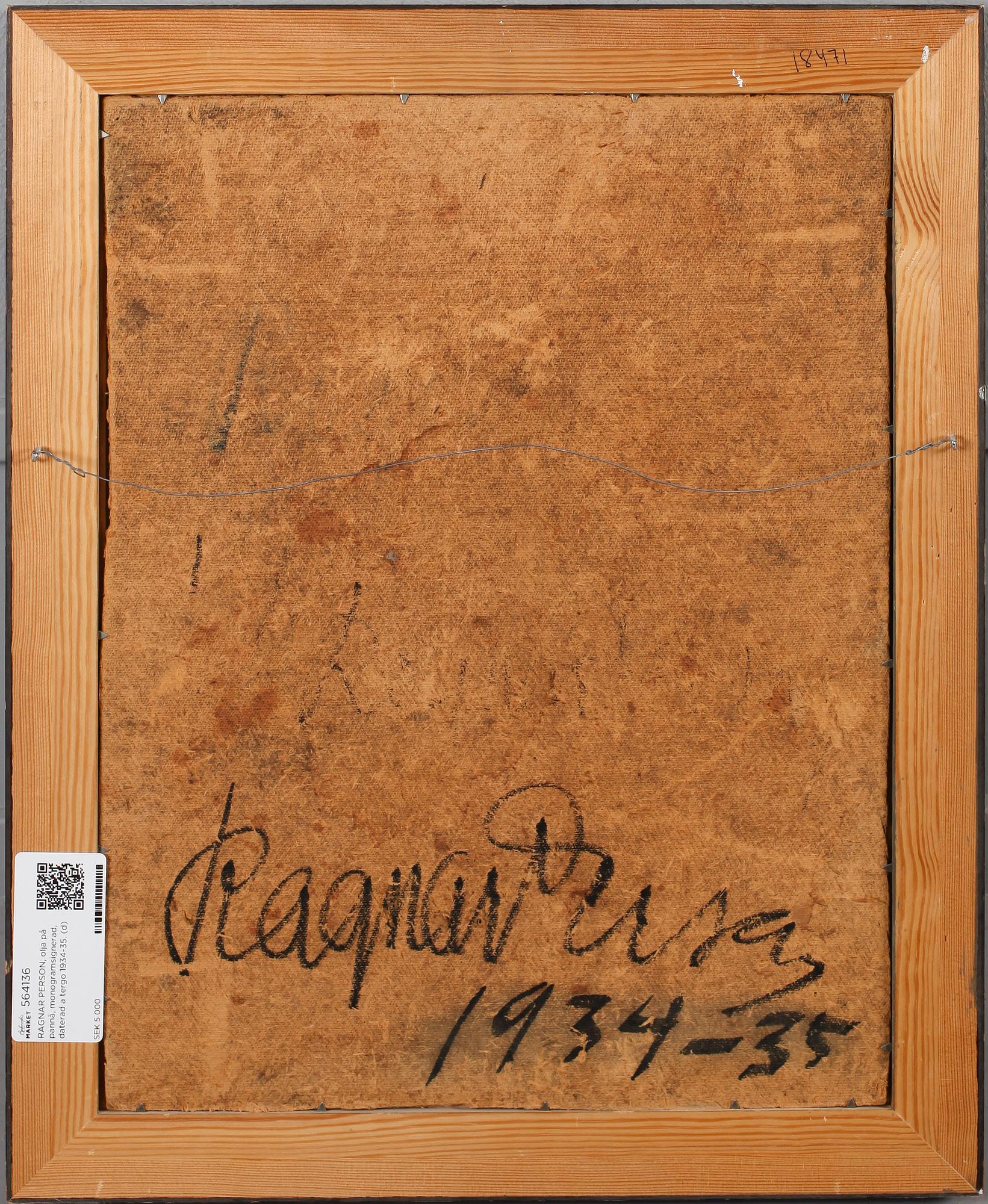 RAGNAR PERSON, olja på pannå, monogramsignerad, daterad a tergo 1934-35.