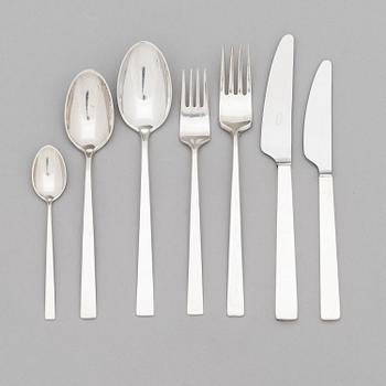 Bertel Gardberg, A 42-piece set of "Birgitta" silver cutlery, marked BG, Hopeatehdas oy, Helsinki 1956-65.