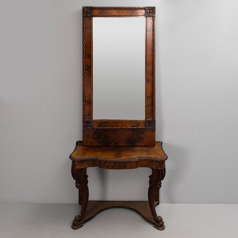 MIRROR AND CONSOLE TABLE, empire, mahogany, first half of the 19th century.