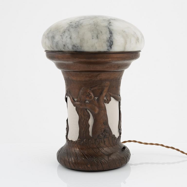 An Art Nouveau copper and alabaster table light, early 20th Century.