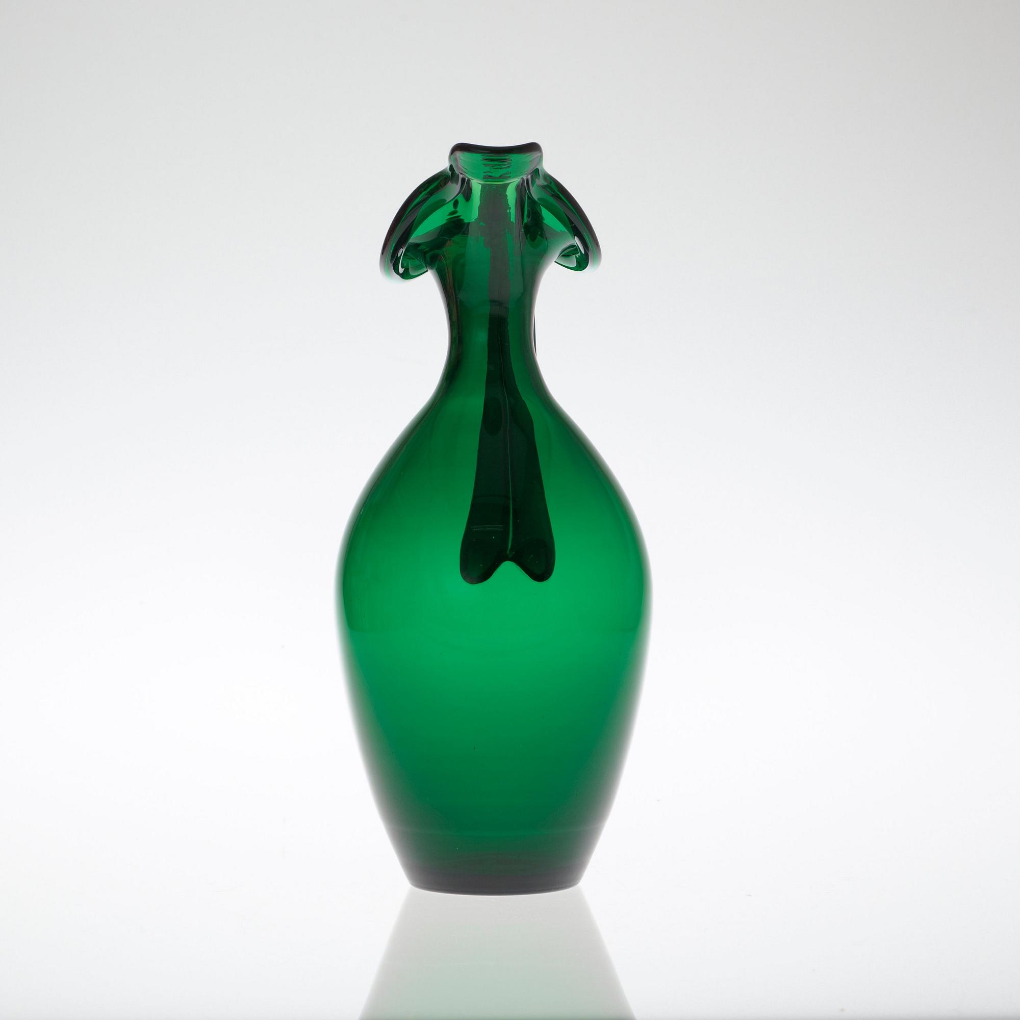 An Edward Hald emerald green glass wine-pitcher, Sandvik/Orrefors ca 1929.