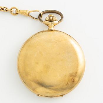 Viking, pocket watch 14k gold with 18k gold chain, hunter, 51.5 mm.