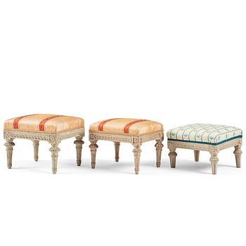 71. A matched set of three Gustavian foot stools.