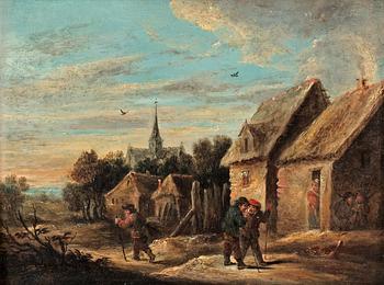 292. David Teniers d.y Hans efterföljd, Bygata med samtalande bönder.