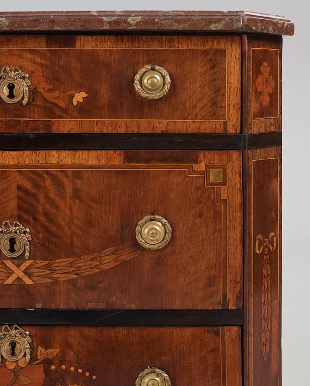 A Gustavian marquetry commode by G. Foltiern (master in Stockholm 1771-1804).