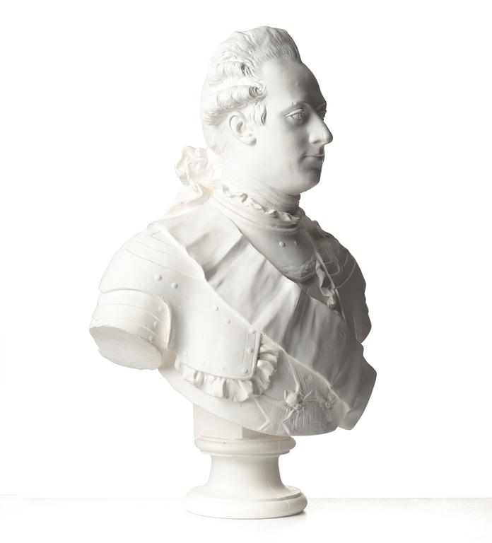 JOHAN TOBIAS SERGEL, after. A plaster bust of King Gustav III. 20th Century.