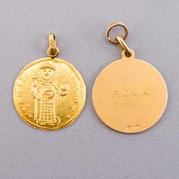 Two mid 20th Century Italian 18K gold pendants.