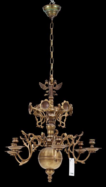 LJUSKRONA, mässing, barockstil, 1900-talets första hälft/mitt. H 60.