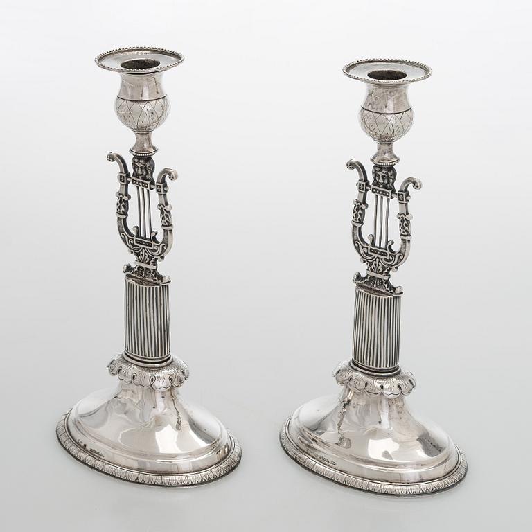 A pair of Empire silver candlesticks, maker's mark of Jacob Herman Lundström, Kuopio 1830.