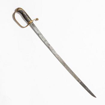A Swedish police sabre and cutlass, with scabbards.